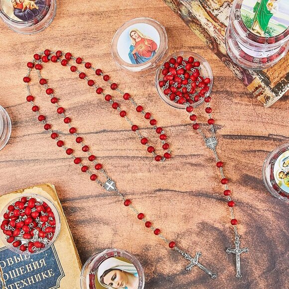 24 Pcs Rose Scented Catholic Rosaries Necklaces with Gift Boxes, Religious Beads - Picture 4 of 6